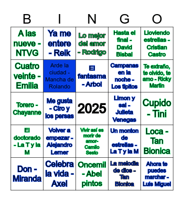 Bingo Musical Bingo Card