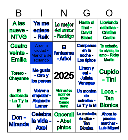 Bingo Musical Bingo Card