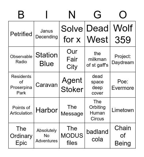 Audiodrama 2025 Bingo Card