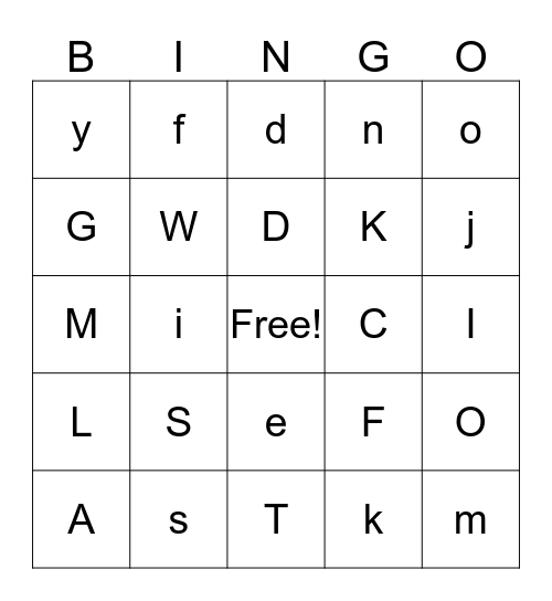 Alphabet Bingo  Bingo Card