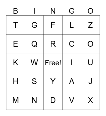 Alphabet Bingo Card