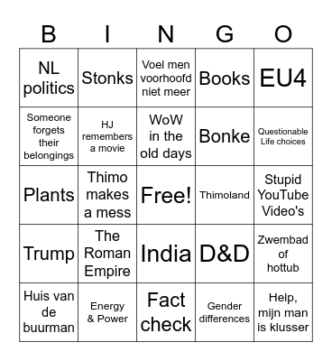 Boyfriend Bullshit Bingo Card