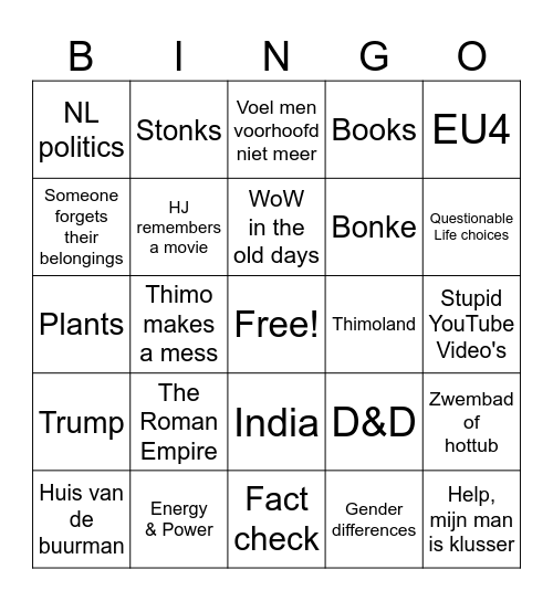 Boyfriend Bullshit Bingo Card