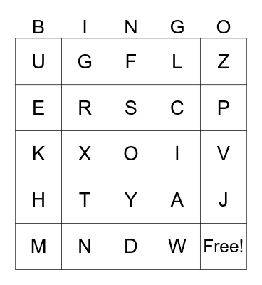 Alphabet Bingo Card
