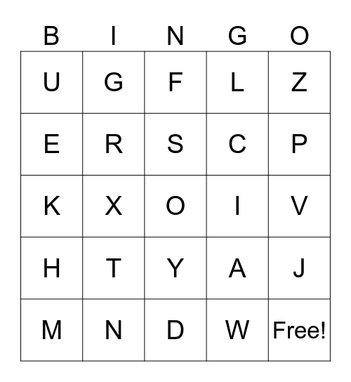 Alphabet Bingo Card