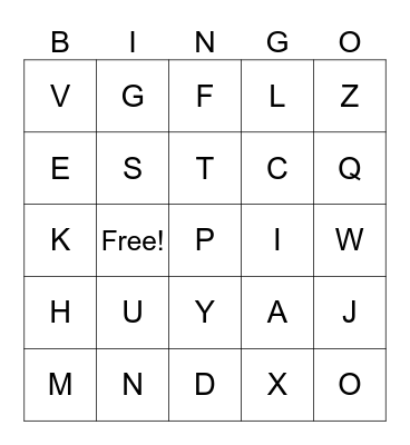 Alphabet Bingo Card