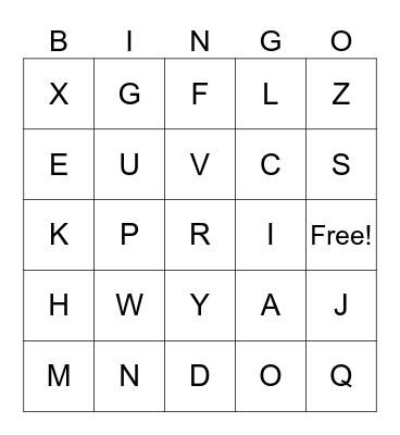 Alphabet Bingo Card