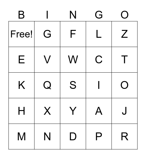 Alphabet Bingo Card