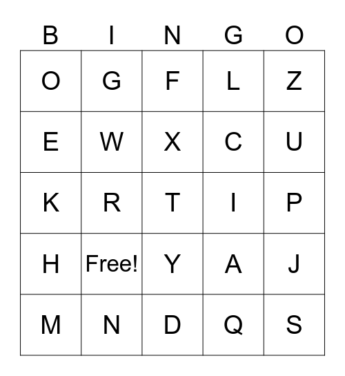 Alphabet Bingo Card