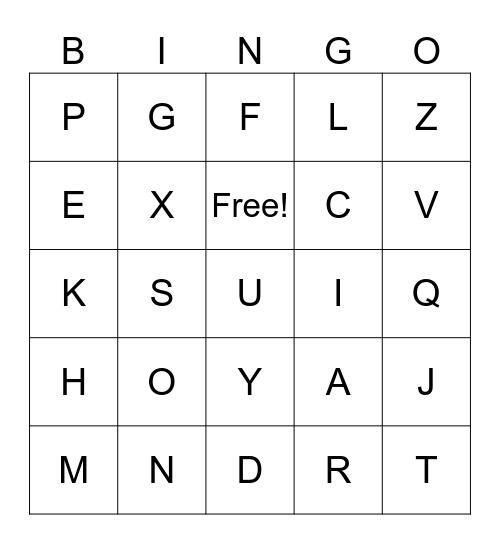 Alphabet Bingo Card