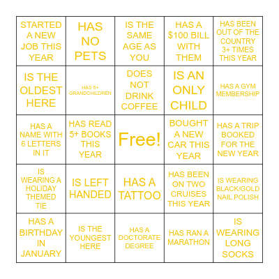 NYE BINGO - FIND SOMEONE WHO... Bingo Card