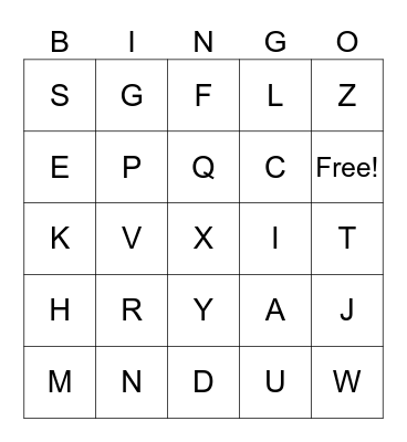 Alphabet Bingo Card