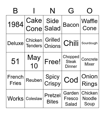 Culver's Bingo Card