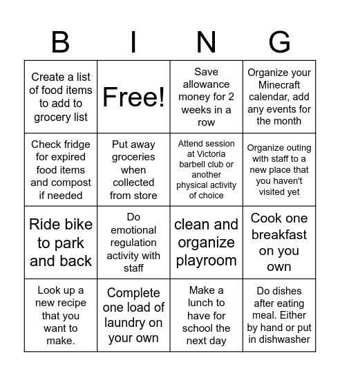 EP's minecraft Bingo card Bingo Card