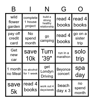 Kai's 2025 goals Bingo Card