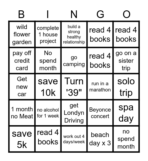 Kai's 2025 goals Bingo Card