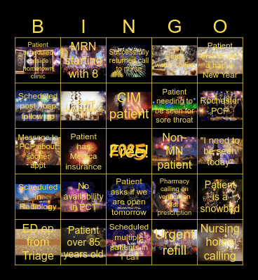 New Years Eve Bingo 2025! Bingo Card