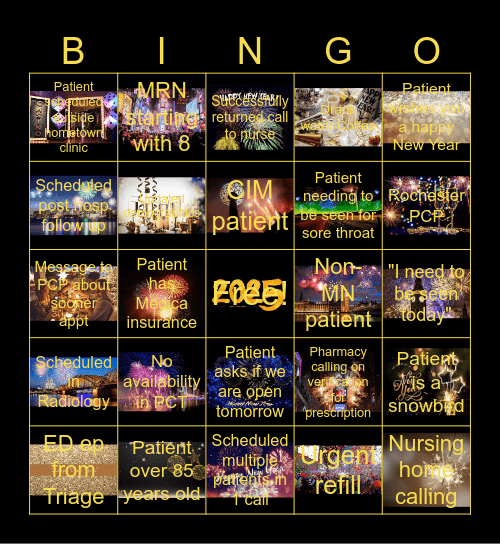 New Years Eve Bingo 2025! Bingo Card