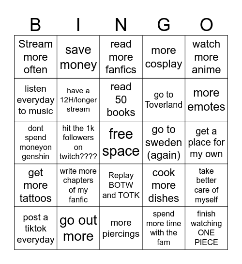 2025 goals Bingo Card