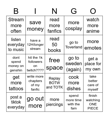 2025 goals Bingo Card