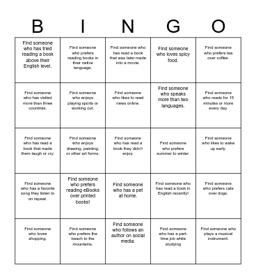Getting to Know Each Other Bingo Card