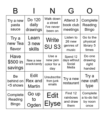 2025 New Years Bingo Card
