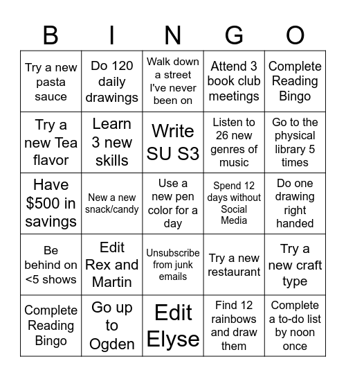2025 New Years Bingo Card