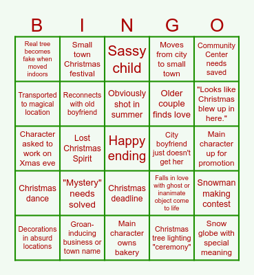 Hallmark Christmas Movies Bingo Card