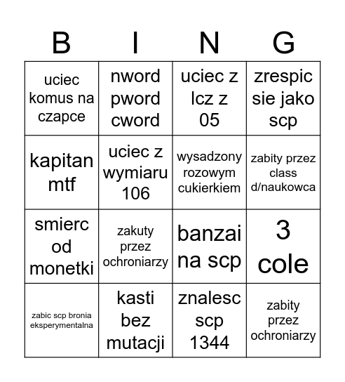scp sl bingo Card