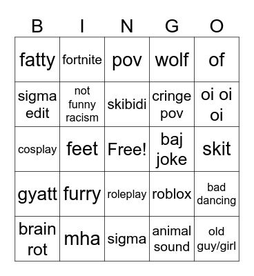 cringe bingo Card