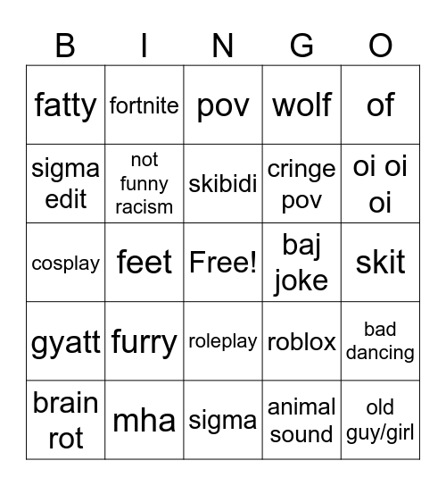 cringe bingo Card
