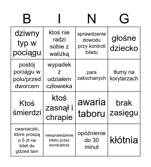 Kolejowe bingo Card