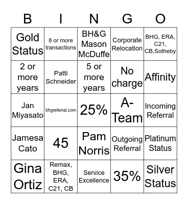 RELOCATION & AFFINITY Bingo Card
