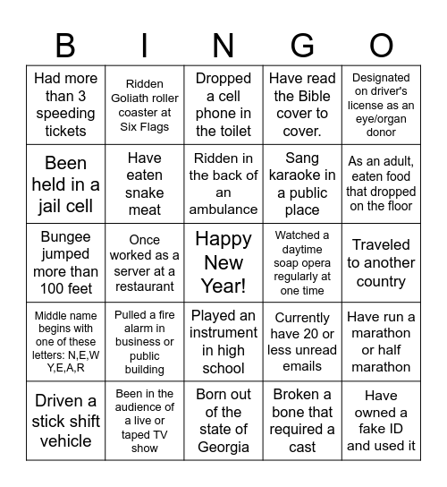 Yes, I've done that! Bingo Card