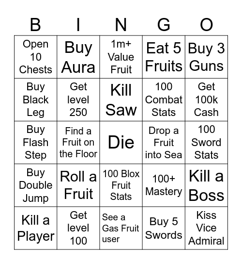 Blox Fruits Bingo Card