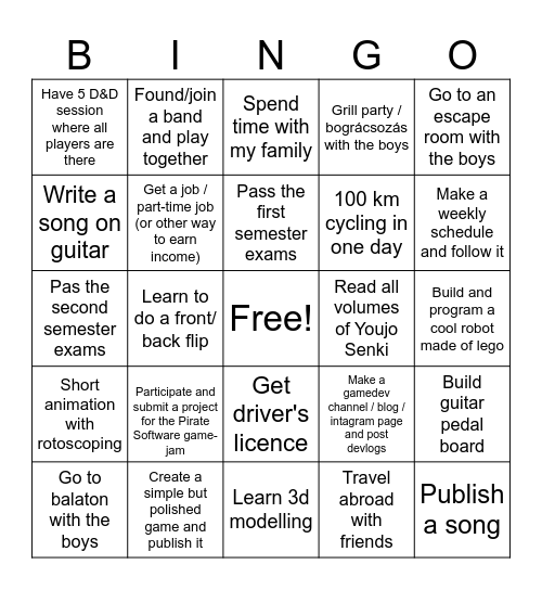 2025 Goals Bingo Card