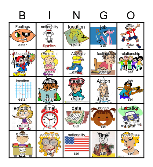 Ser vs Estar 2 Bingo Card