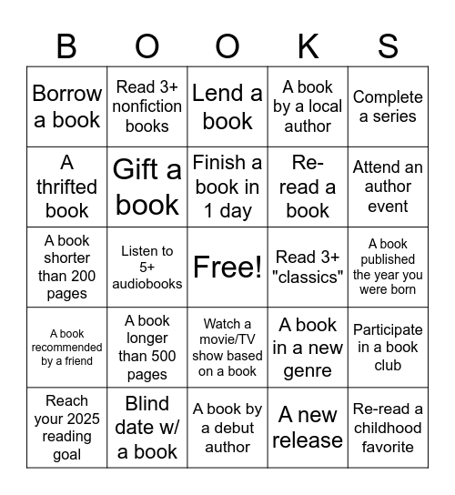 2025 Book Bingo Card