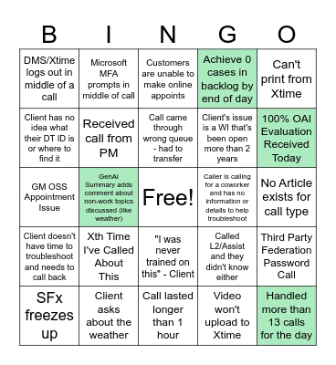 Xtime/DMS Bingo Card