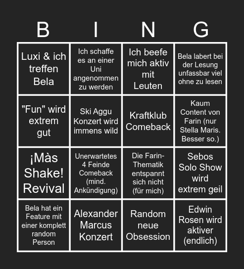 Wolfgangs 2025 Bingo Card