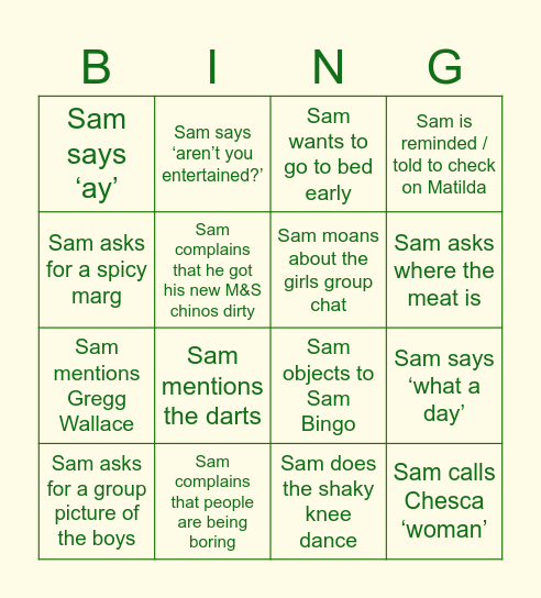 SAM BINGO Card