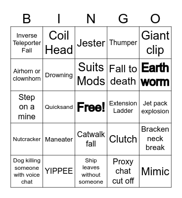 Lethal Company Bingo Card