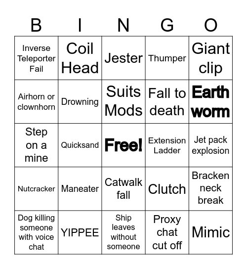 Lethal Company Bingo Card
