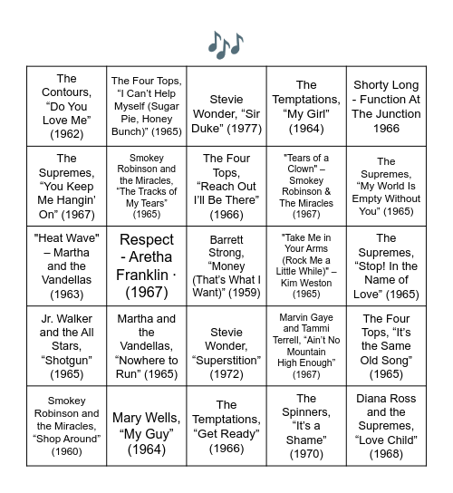 MOTOWN HITS Bingo Card