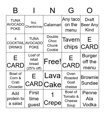 SUNDAY BINGO Card