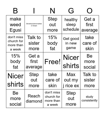 New years Bingo Card