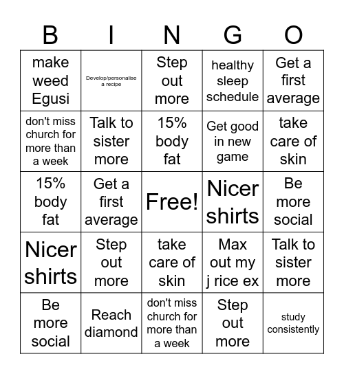 New years Bingo Card