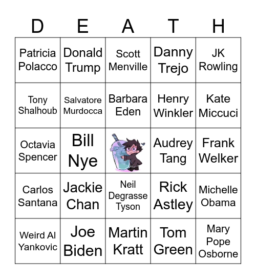 Celebrity/Hero Death List Bingo Card