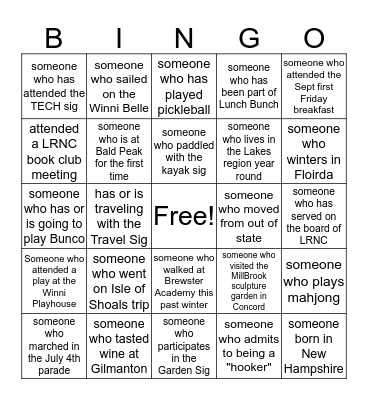 LRNC Dinner Mingle Bingo Card