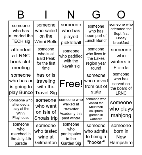 LRNC Dinner Mingle Bingo Card